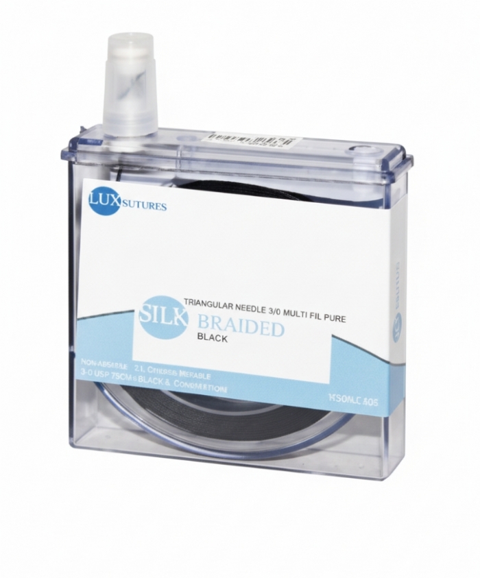 LuxSutures SILK BRAIDED BLACK Veterinary Non-Absorbable Surgical Suture – USP 4/0 – 100 cm – Black (1 Pc.)