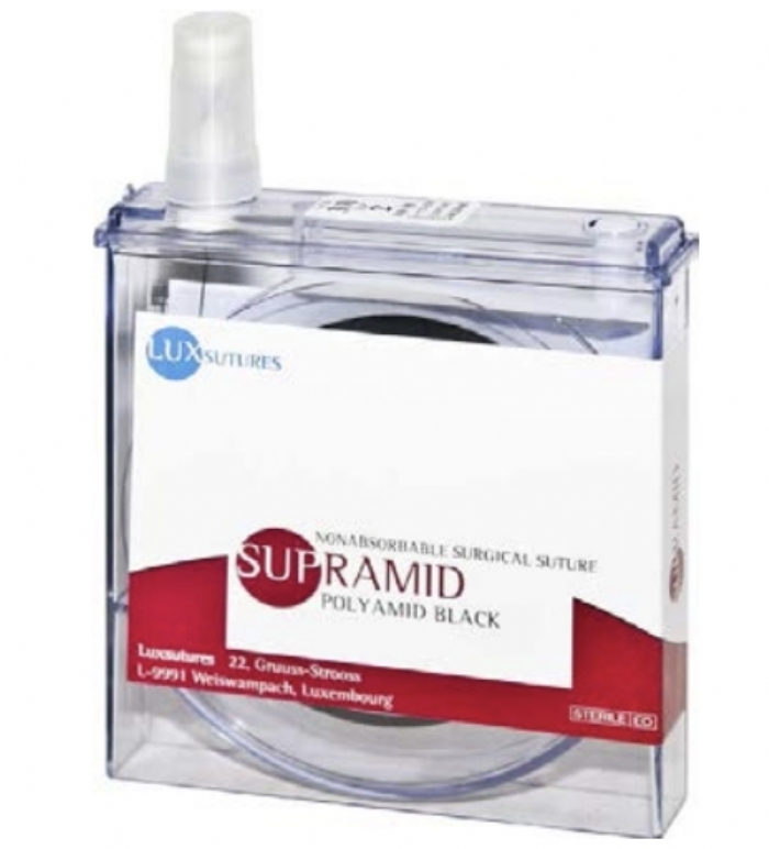 LuxSutures SUPRAMID Black Veterinary Pseudo-Monofilament Suture – WITHOUT Solution (Dry) – USP 7 – 30 cm – Black (1 Pc.)