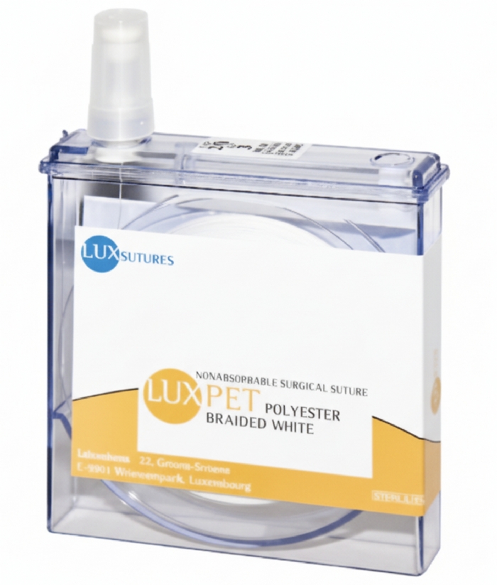 LuxSutures LUXPET POLYESTER White Veterinary Non-Absorbable Surgical Suture – USP 2 – 100 cm – White – Cassette (1 Pc.)