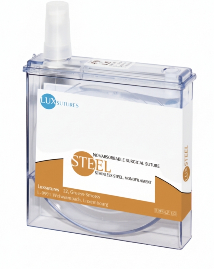 LuxSutures STEEL Stainless Steel Monofilament Veterinary Non-Absorbable Surgical Suture – USP 4/0 – 50 cm – Metallic – Cassette (1 Pc.)