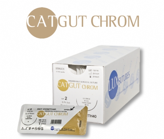 LUXSUTURES® CHROMIC CATGUT ABSORBABLE SURGICAL SUTURE (NON-CE) – USP 2/0 – 75 CM – DS 30 REVERSE CUTTING NEEDLE (BOX OF 12)