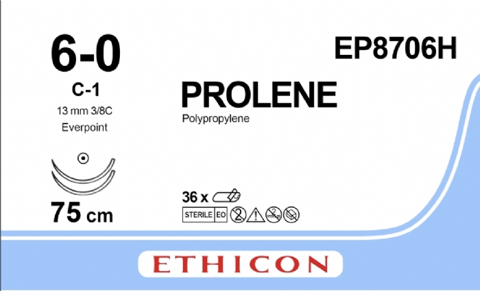 Ethicon PROLENE Polypropylene Non-Absorbable Monofilament Surgical Suture – USP 4-0 – 75 cm – BV-1 Taperpoint Needles 9.3 mm – 3/8 Circle with EVERPOINT Technology – EP8706H (Box of 36)