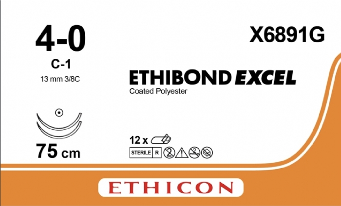 Ethicon ETHIBOND EXCEL Polyester Braided Non-Absorbable Surgical Suture – USP 4-0 – 75 cm – Green – Double-Armed Taper Point Needles 13 mm – 3/8 Circle – X6891G (Box of 12)