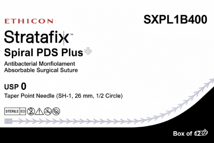 Ethicon STRATAFIX Spiral PDS Plus Antibacterial Monofilament Absorbable Surgical Suture – USP 0 – 30 cm – Undyed – Taper Point Needle (SH-1, 26 mm, 1/2 Circle) – SXPL1B400 (Box of 12)