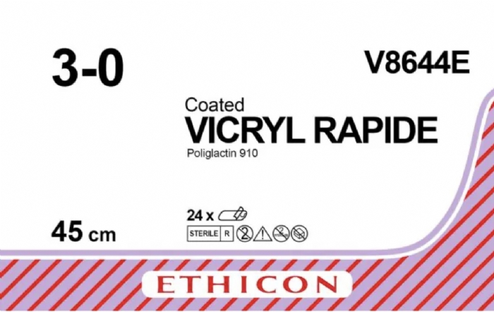 Ethicon VICRYL RAPIDE Braided Polyglactin 910 Absorbable Surgical Suture – USP 3-0 – 45 cm – Undyed – Non-Needled Ligature – V8644E (Box of 24)