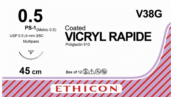 Ethicon VICRYL RAPIDE Polyglactin 910 Braided Rapidly Absorbable Surgical Suture – USP 0.5 (Metric 0.5) – 45 cm – Violet – V38G (Box of 12)