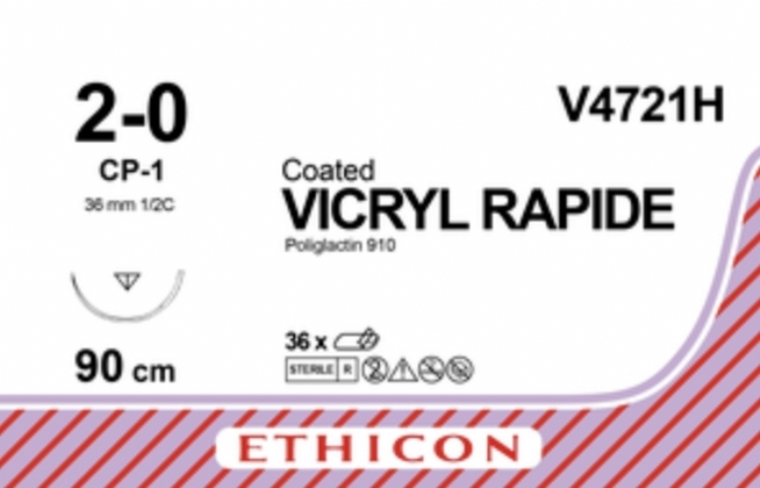 Ethicon VICRYL RAPIDE Polyglactin 910 Braided Rapidly Absorbable Surgical Suture – USP 2-0 – 90 cm – Undyed – Single-Armed – V4721H (Box of 36)
